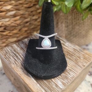 Silver Opal and CZ Ring